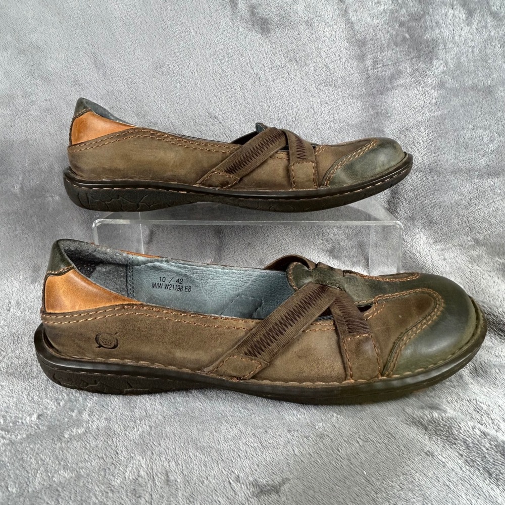 Born Brown Leather Cross Strap Flats Shoes W21198 Womens 10 EU 42
